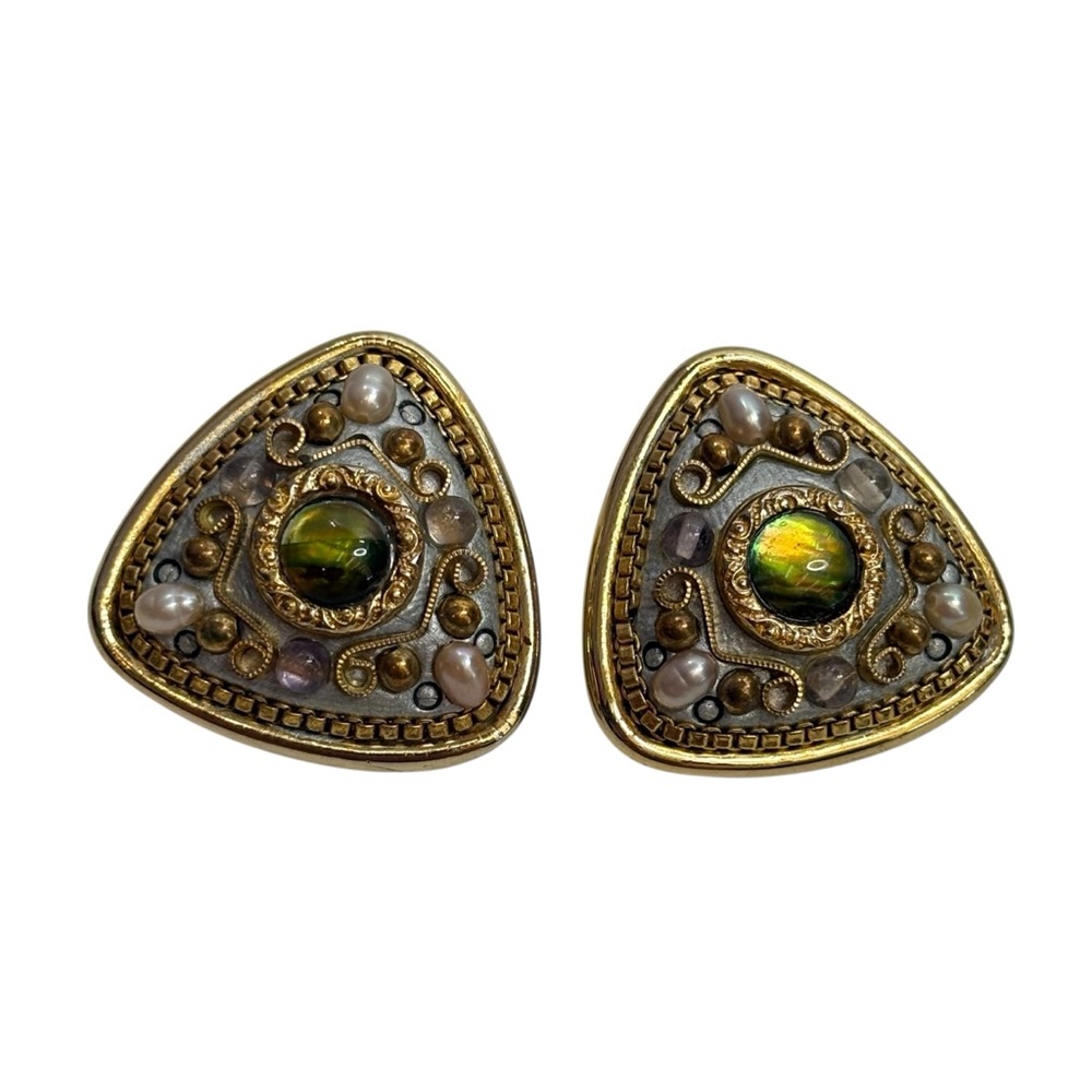 MICHAL GOLAN Elegant Gold and Green CLIP Earrings